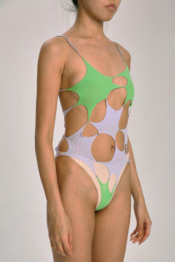 Rui Zhou R005 Series Pearl Chain Crotch Vest Suspender RUI-SS21-R005-LVZI Green/Purple Lime&Mauve